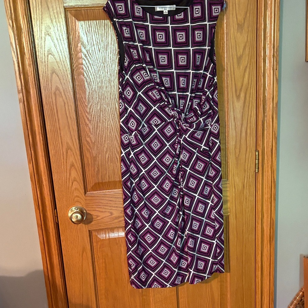 Evan Picone Purple and White Geometric Midi Dress